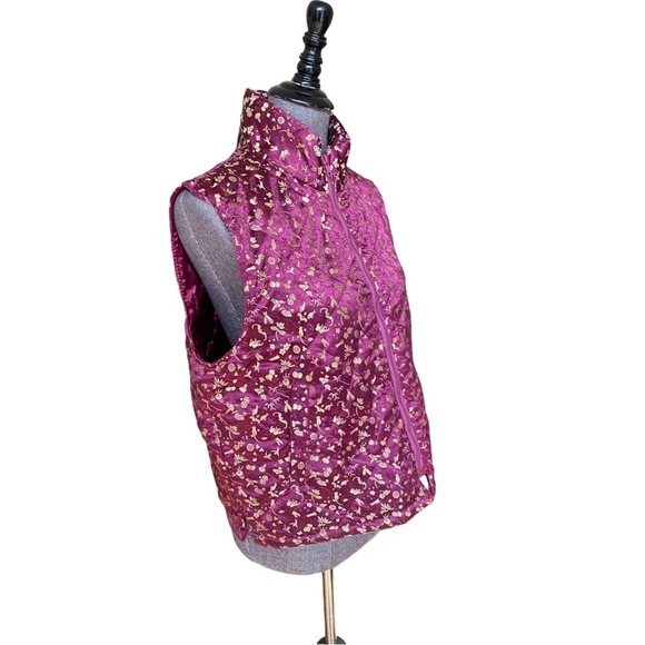 April Cornell Puffer Vest Women's Size Medium Purple Gold Embroidered - Picture 4 of 8